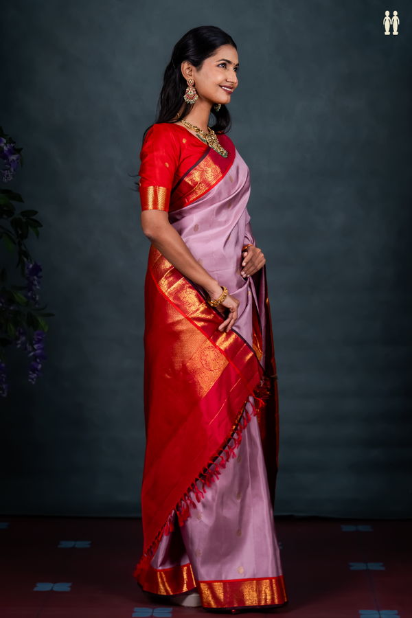 Kanchipuram Silk Saree In Purple With Peacock Buttas