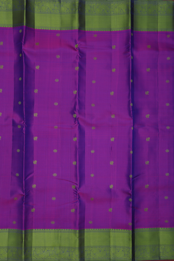 Kanchipuram Silk Saree In Purple With Peacock Buttas