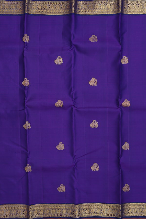 Kanchipuram Silk Saree In Purple With Peacock Buttas