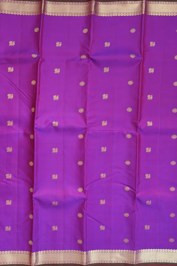 Kanchipuram Silk Saree In Purple With Peacock Buttas