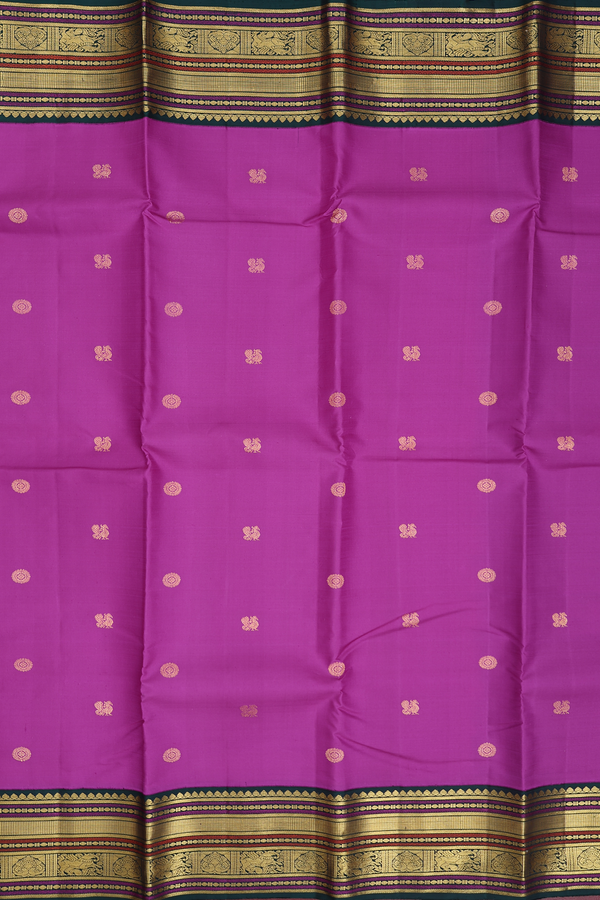 Kanchipuram Silk Saree In Purple With Peacock Buttas
