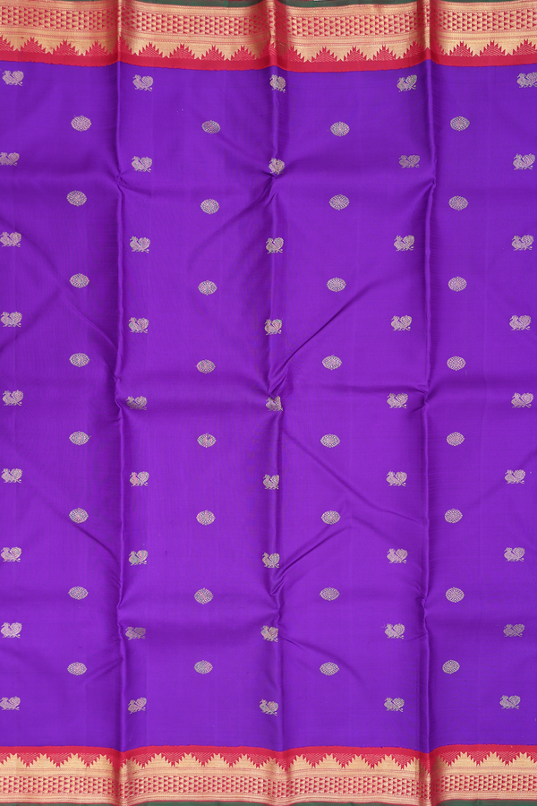 Kanchipuram Silk Saree In Purple With Peacock Buttas