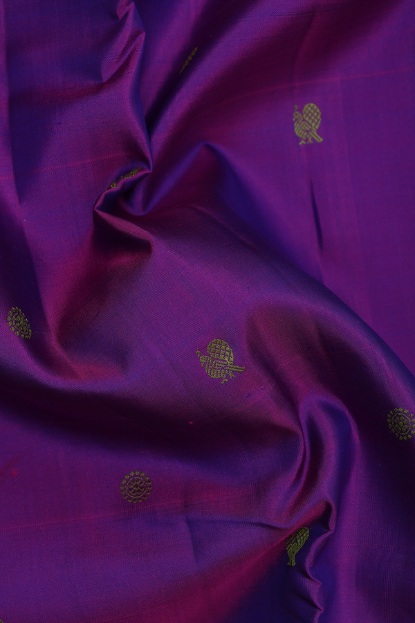 Kanchipuram Silk Saree In Purple With Peacock Buttas