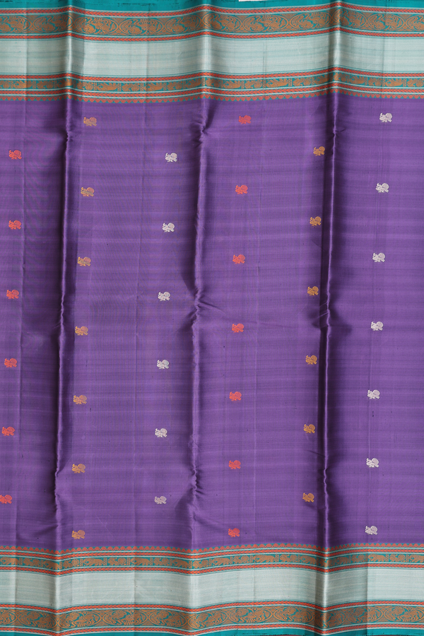 Kanchipuram Silk Saree In Purple With Peacock Buttas
