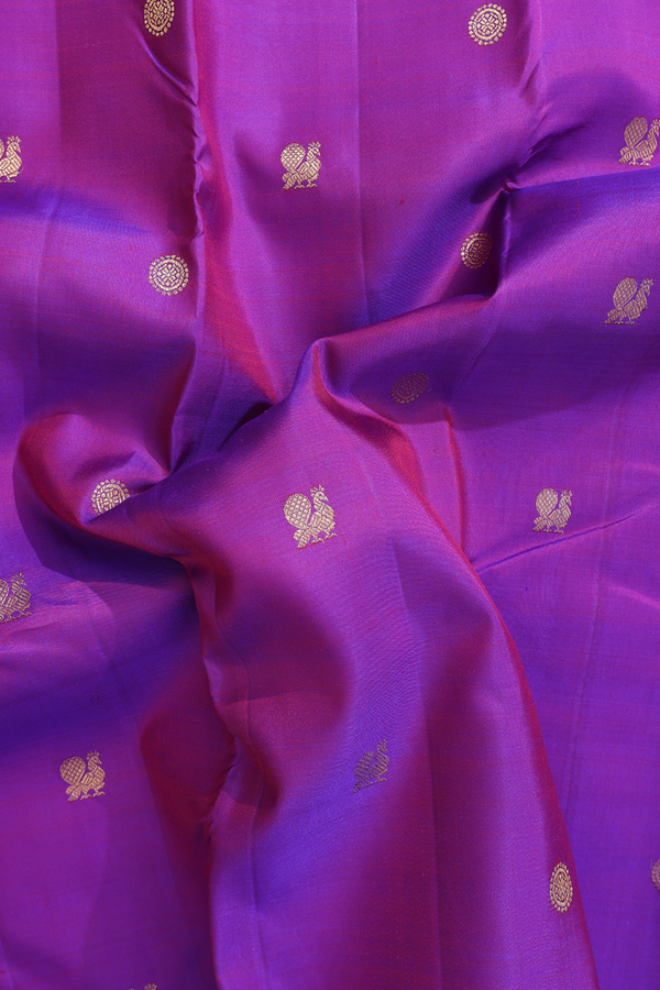 Kanchipuram Silk Saree In Purple With Peacock Buttas