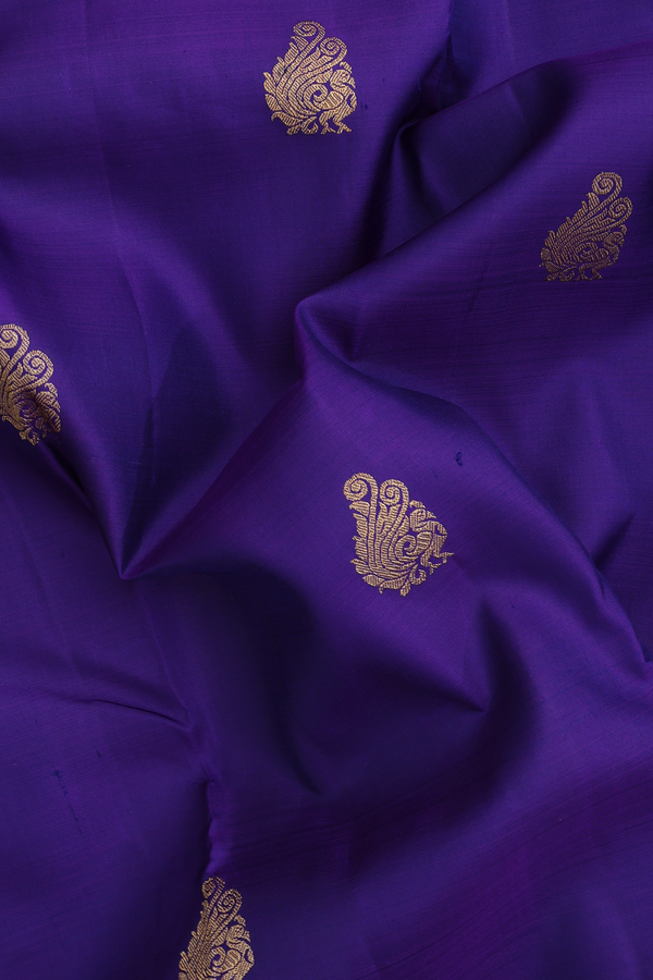 Kanchipuram Silk Saree In Purple With Peacock Buttas