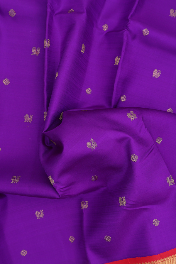 Kanchipuram Silk Saree In Purple With Peacock Buttas