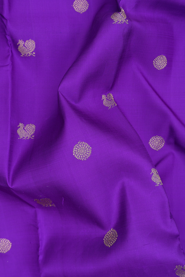 Kanchipuram Silk Saree In Purple With Peacock Buttas