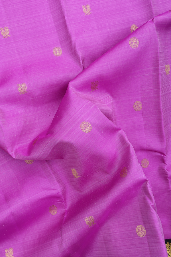 Kanchipuram Silk Saree In Purple With Peacock Buttas