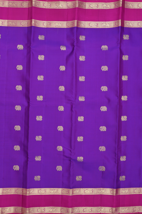 Kanchipuram Silk Saree In Purple With Peacock Elephant Buttas
