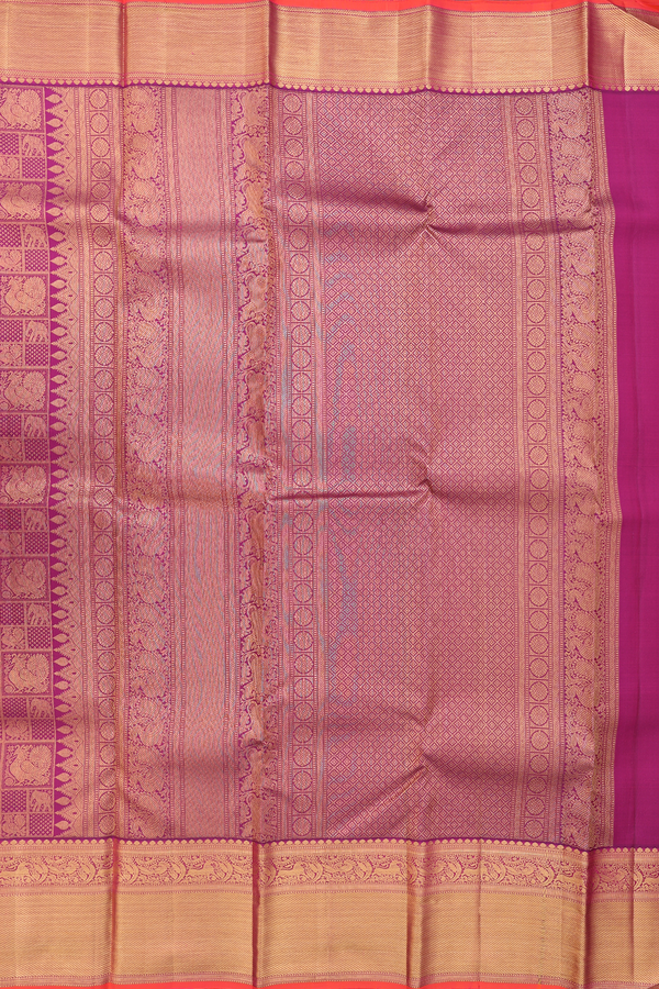 Kanchipuram Silk Saree In Purple With Peacock Elephant Design