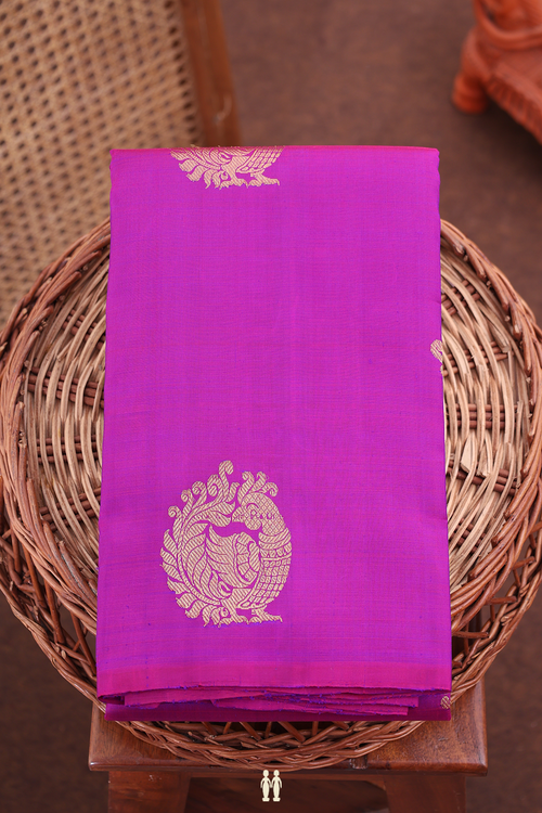 Kanchipuram Silk Saree In Purple With Peacock Motifs