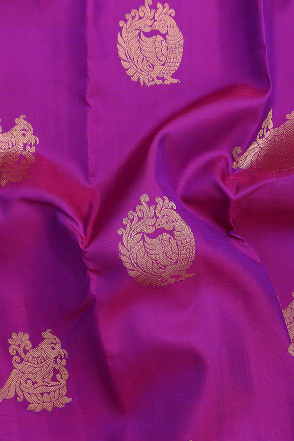 Kanchipuram Silk Saree In Purple With Peacock Motifs