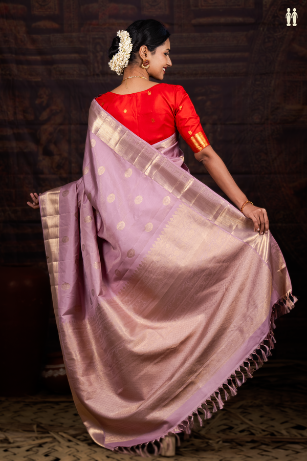 Kanchipuram Silk Saree In Purple With Stripes Along Buttas