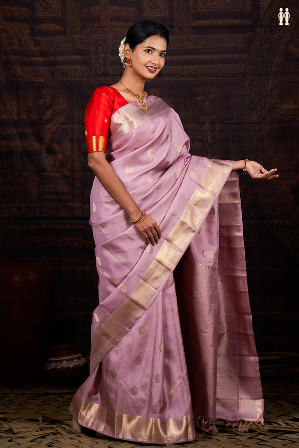 Kanchipuram Silk Saree In Purple With Stripes Along Buttas