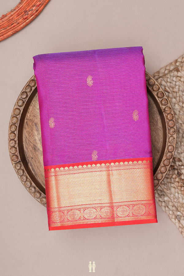 Kanchipuram Silk Saree In Purple With Stripes Along Buttas