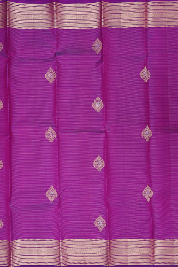 Kanchipuram Silk Saree In Purple With Stripes Along Motifs