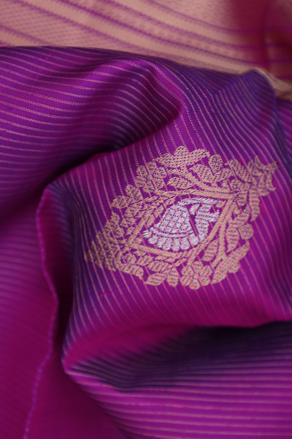 Kanchipuram Silk Saree In Purple With Stripes Along Motifs