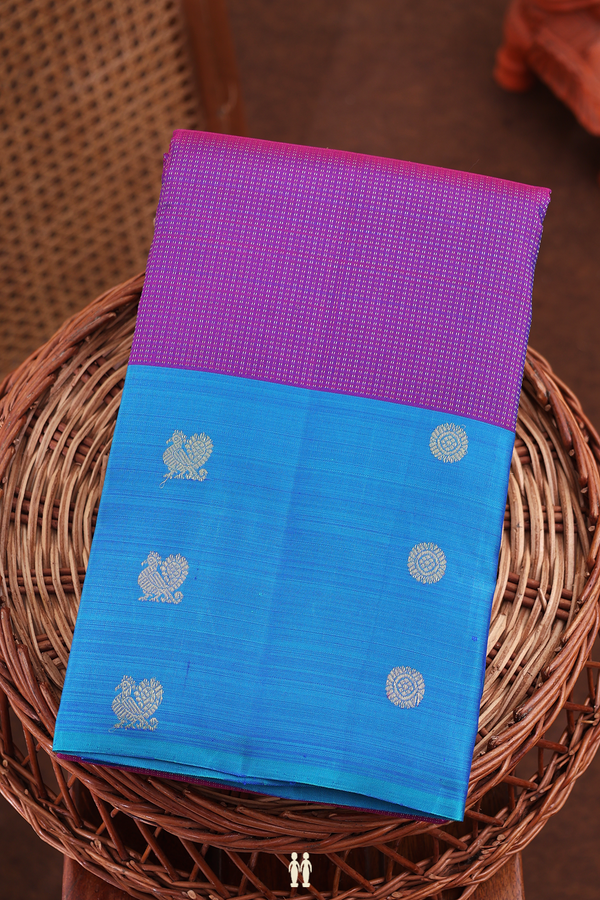 Kanchipuram Silk Saree In Purple With Stripes Design