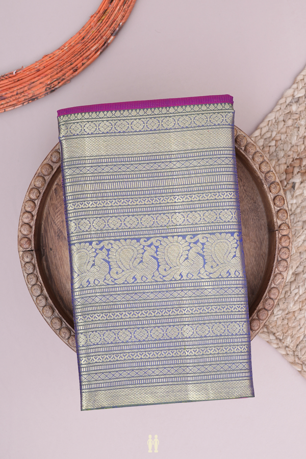 Kanchipuram Silk Saree In Purple With Stripes Design