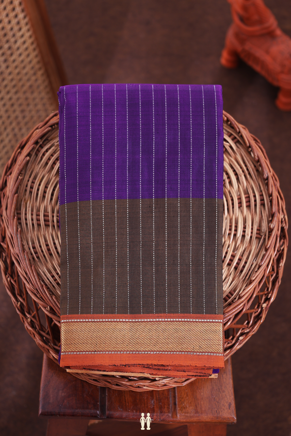 Kanchipuram Silk Saree In Purple With Stripes Design