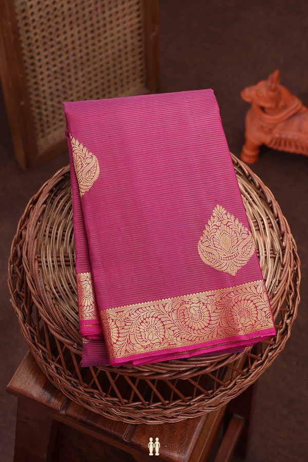 Kanchipuram Silk Saree In Purple With Stripes Design