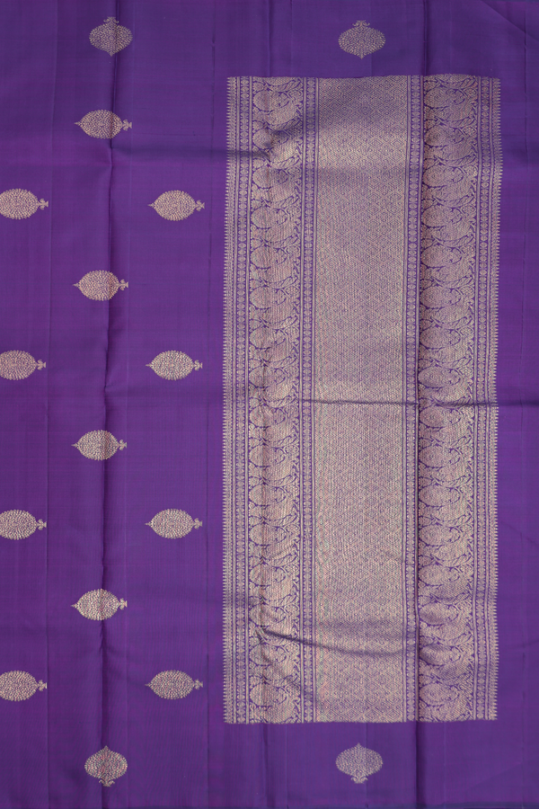 Kanchipuram Silk Saree In Purple With Stripes Design