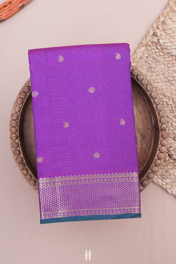 Kanchipuram Silk Saree In Purple With Stripes Design