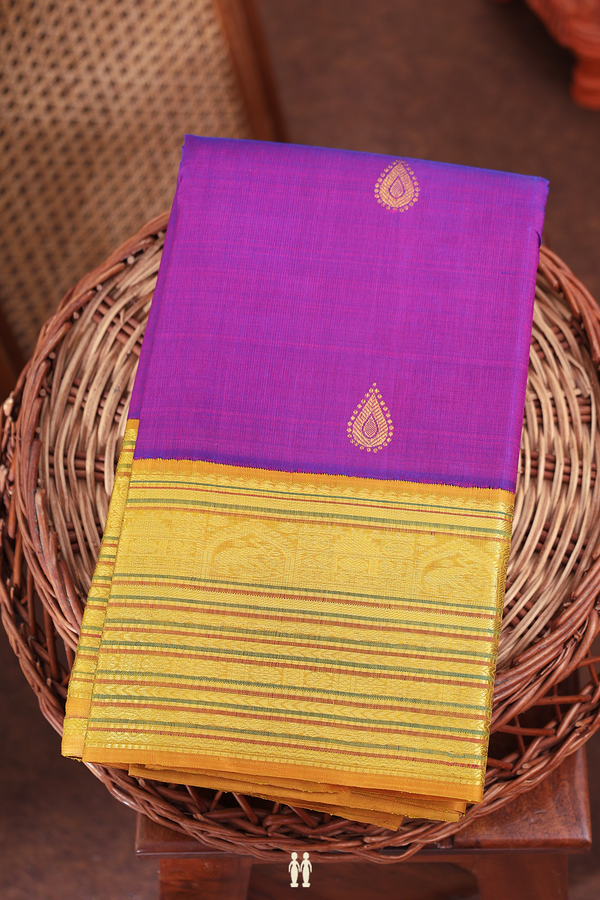 Kanchipuram Silk Saree In Purple With Thilagam Buttas