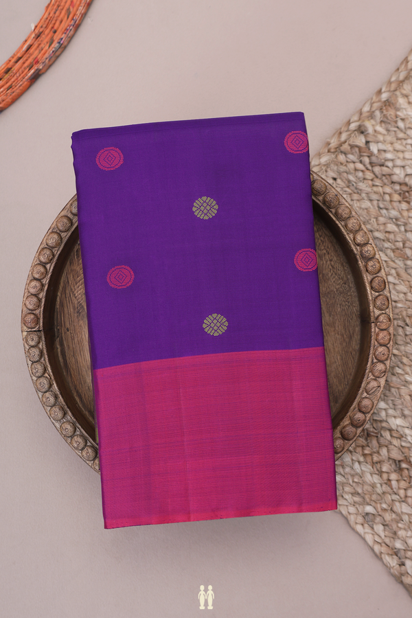 Kanchipuram Silk Saree In Purple With Threadwork Buttas