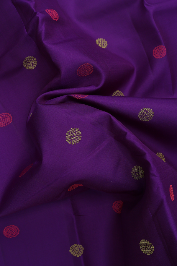 Kanchipuram Silk Saree In Purple With Threadwork Buttas