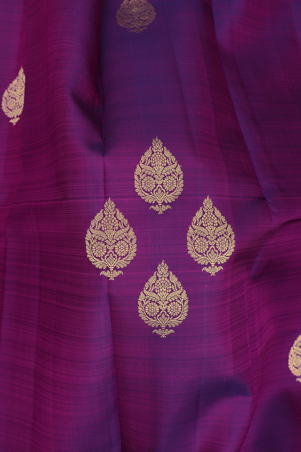 Kanchipuram Silk Saree In Purple With Tree Buttas