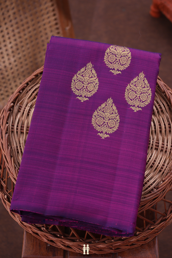 Kanchipuram Silk Saree In Purple With Tree Buttas