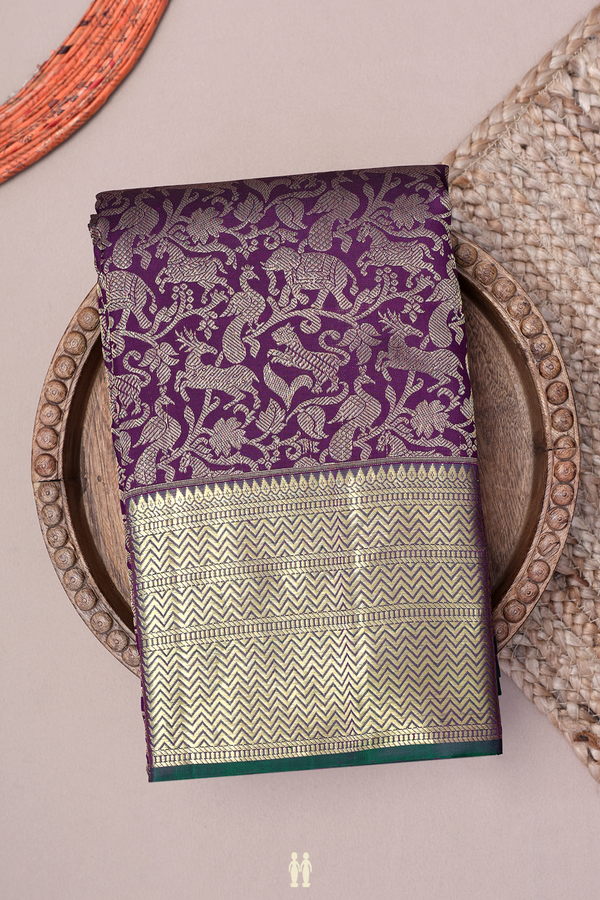 Kanchipuram Silk Saree In Purple With Vanasingaram Design