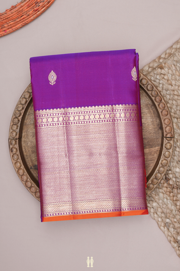 Kanchipuram Silk Saree In Purple With Zari Buttas