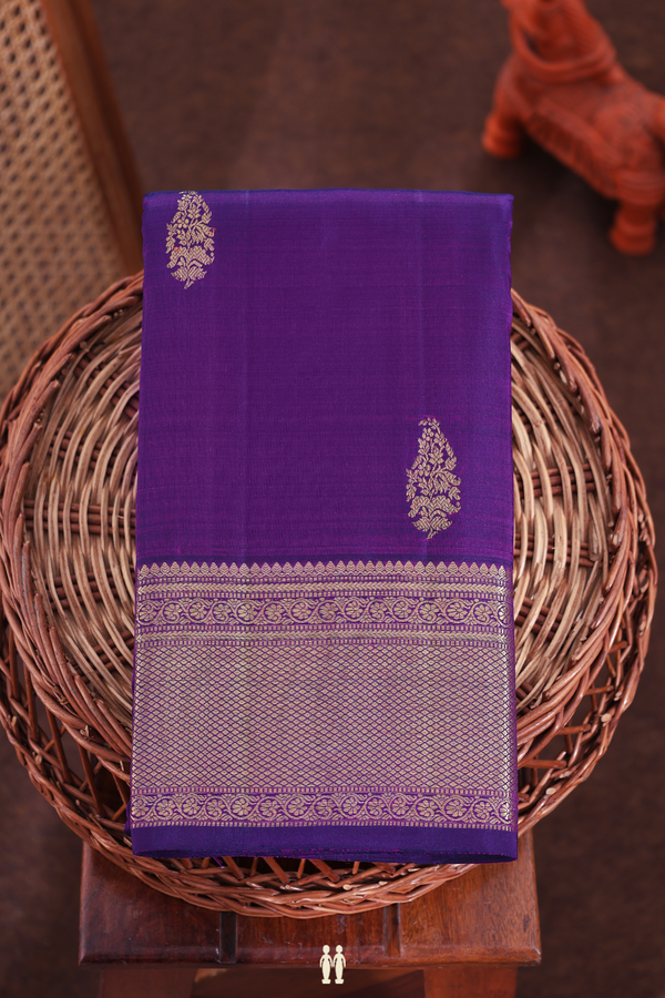 Kanchipuram Silk Saree In Purple With Zari Buttas