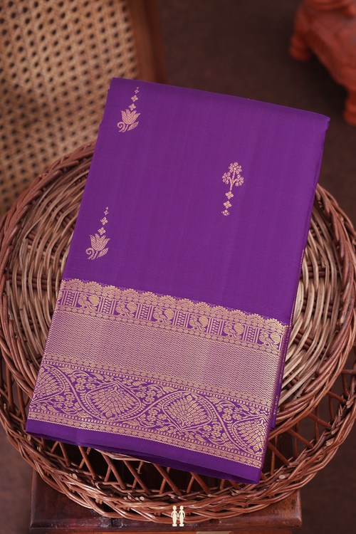 Kanchipuram Silk Saree In Purple With Zari Buttas