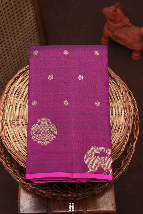 Kanchipuram Silk Saree In Purple With Zari Buttas