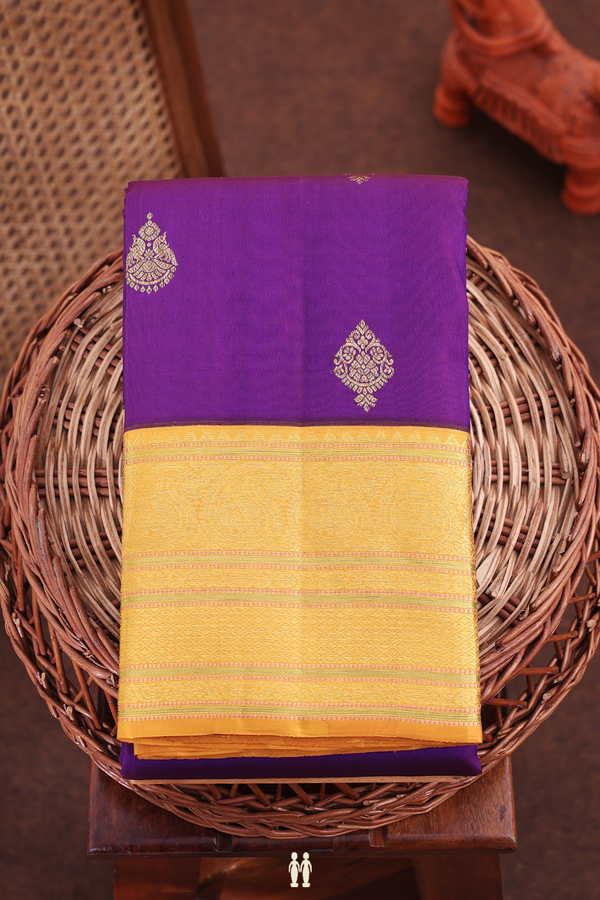Kanchipuram Silk Saree In Purple With Zari Buttas