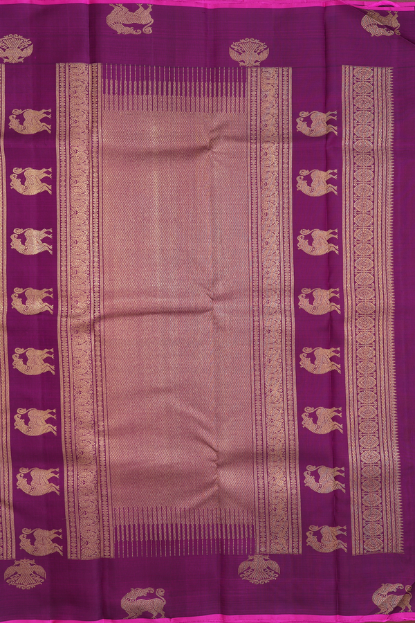 Kanchipuram Silk Saree In Purple With Zari Buttas