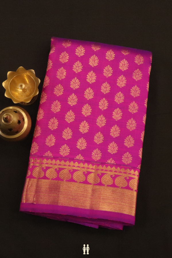 Kanchipuram Silk Saree In Purple With Zari Buttas