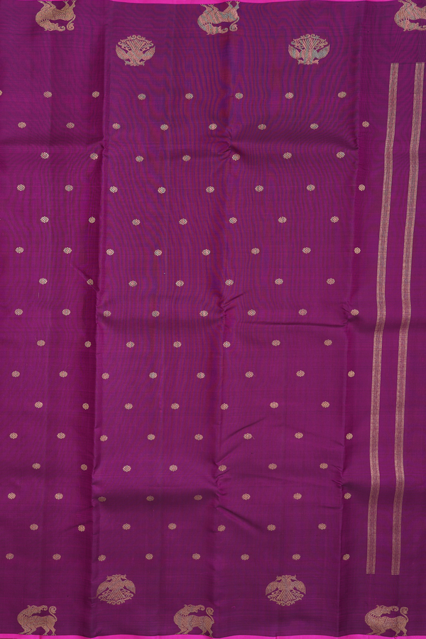 Kanchipuram Silk Saree In Purple With Zari Buttas