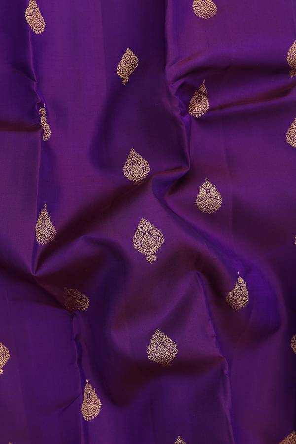 Kanchipuram Silk Saree In Purple With Zari Buttas