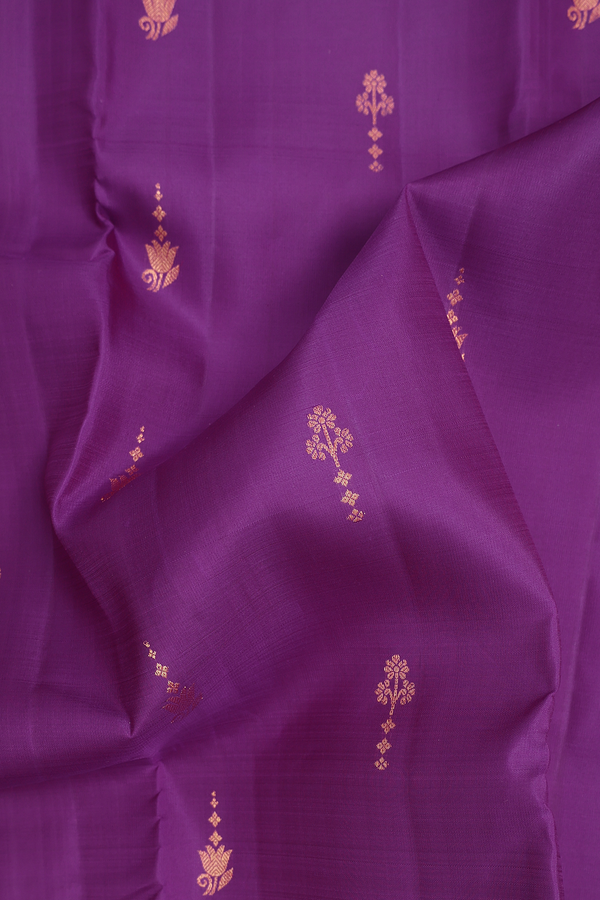 Kanchipuram Silk Saree In Purple With Zari Buttas
