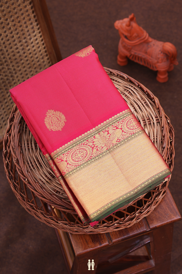 Kanchipuram Silk Saree In Rani Pink Along Stripes With Buttas