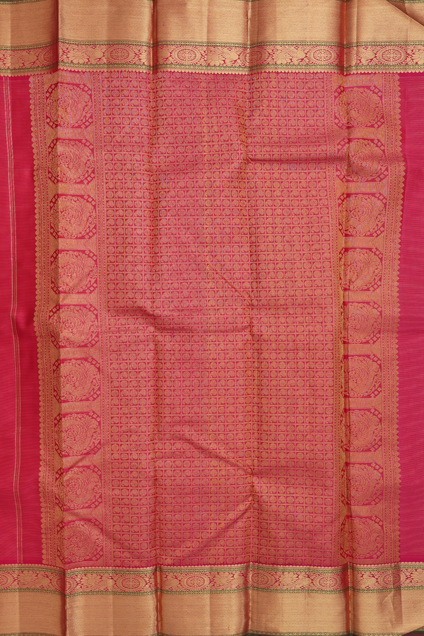 Kanchipuram Silk Saree In Rani Pink Along Stripes With Buttas