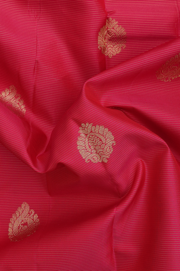 Kanchipuram Silk Saree In Rani Pink Along Stripes With Buttas