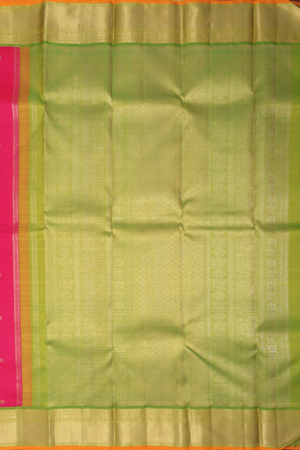 Kanchipuram Silk Saree In Rani Pink Peacock Buttas