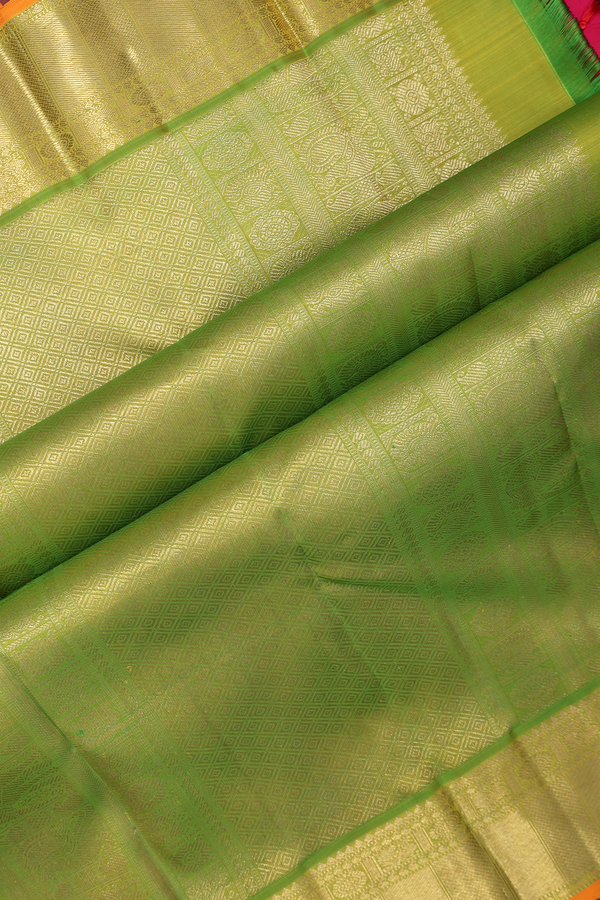 Kanchipuram Silk Saree In Rani Pink Peacock Buttas