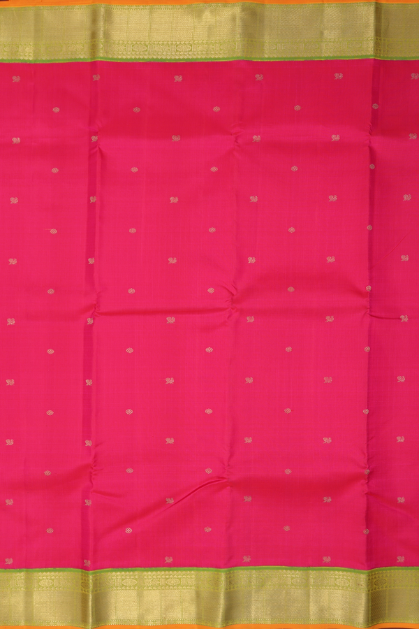Kanchipuram Silk Saree In Rani Pink Peacock Buttas